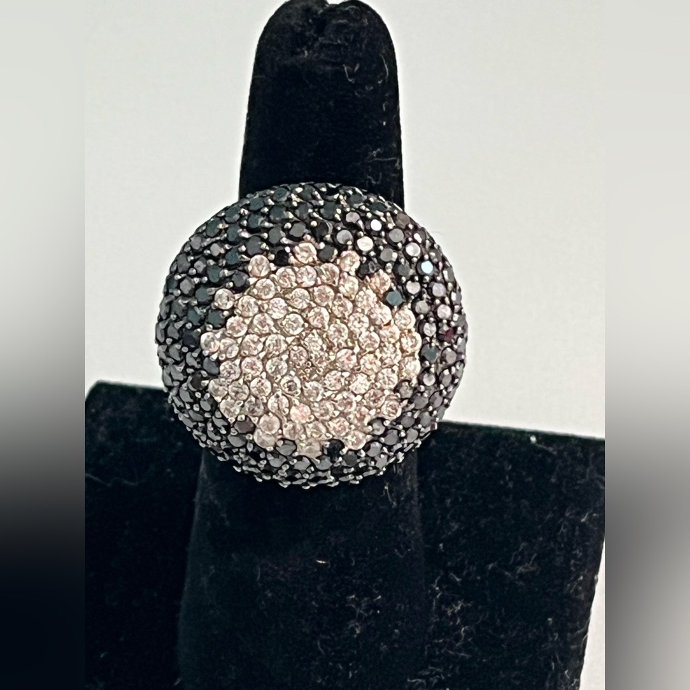 Sterling Silver Cluster Crystal Statement Ring Size 6